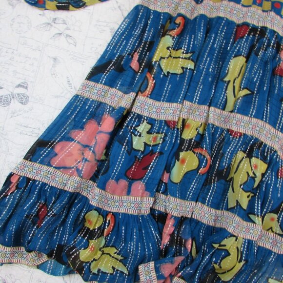 Anthropologie Verb Pallavi Singhee Eulalia Shimmer Tunic Dress Blue Floral 2 S - Picture 7 of 10